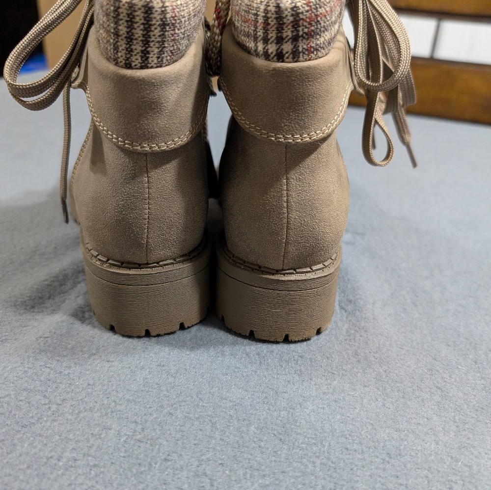 NEW Jellypop combat boots‎ Stella Sz 6 plaid collar fold down suede brown - Picture 4 of 8
